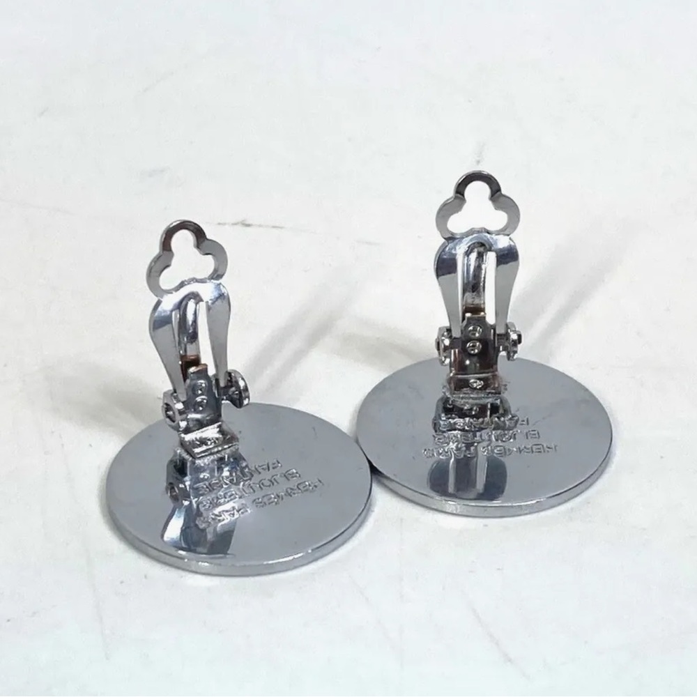 HERMES SILVER COIN LOGO BIJOUTERIE FANTAISE CLIP-ON EARRINGS + BOX - Picture 3 of 13